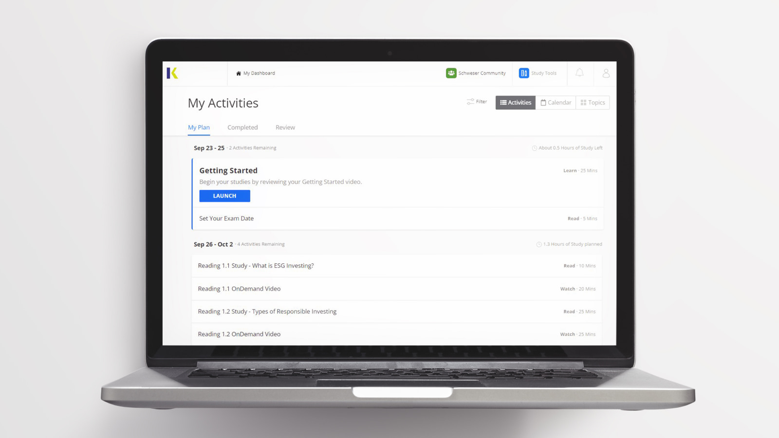 online-study-portal Kaplan Schweser online study portal